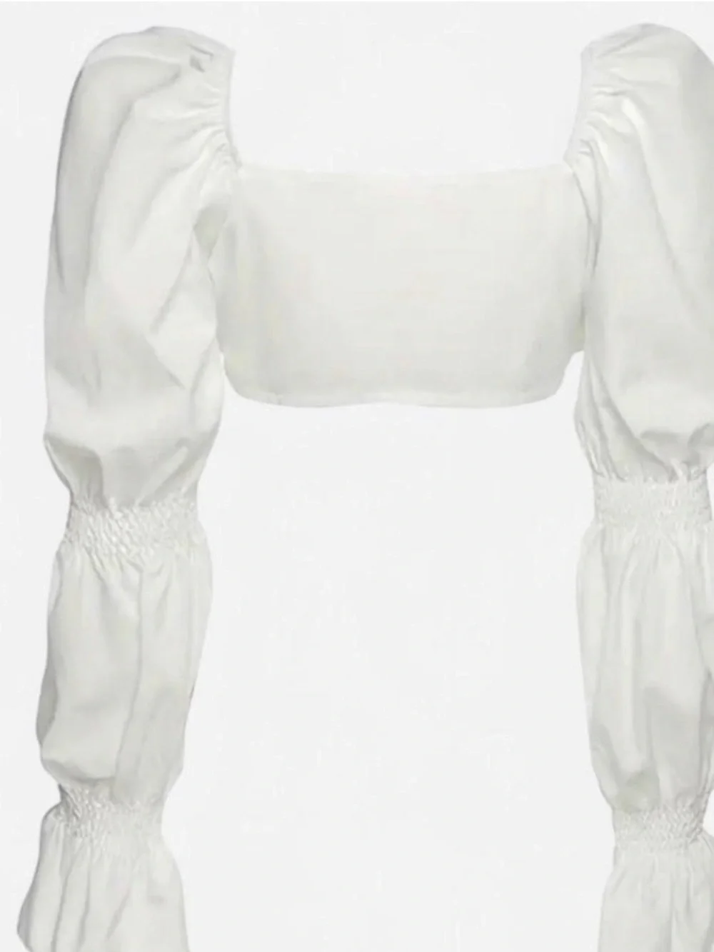 Boho White Puff Sleeve Tie Front Crop Top - Picture 2 of 5